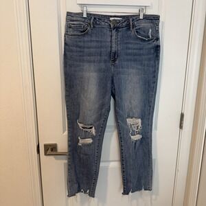 Willow & Root Women's 34x27 The Mom Jean High Rise Ripped Hem Buckle Everyday